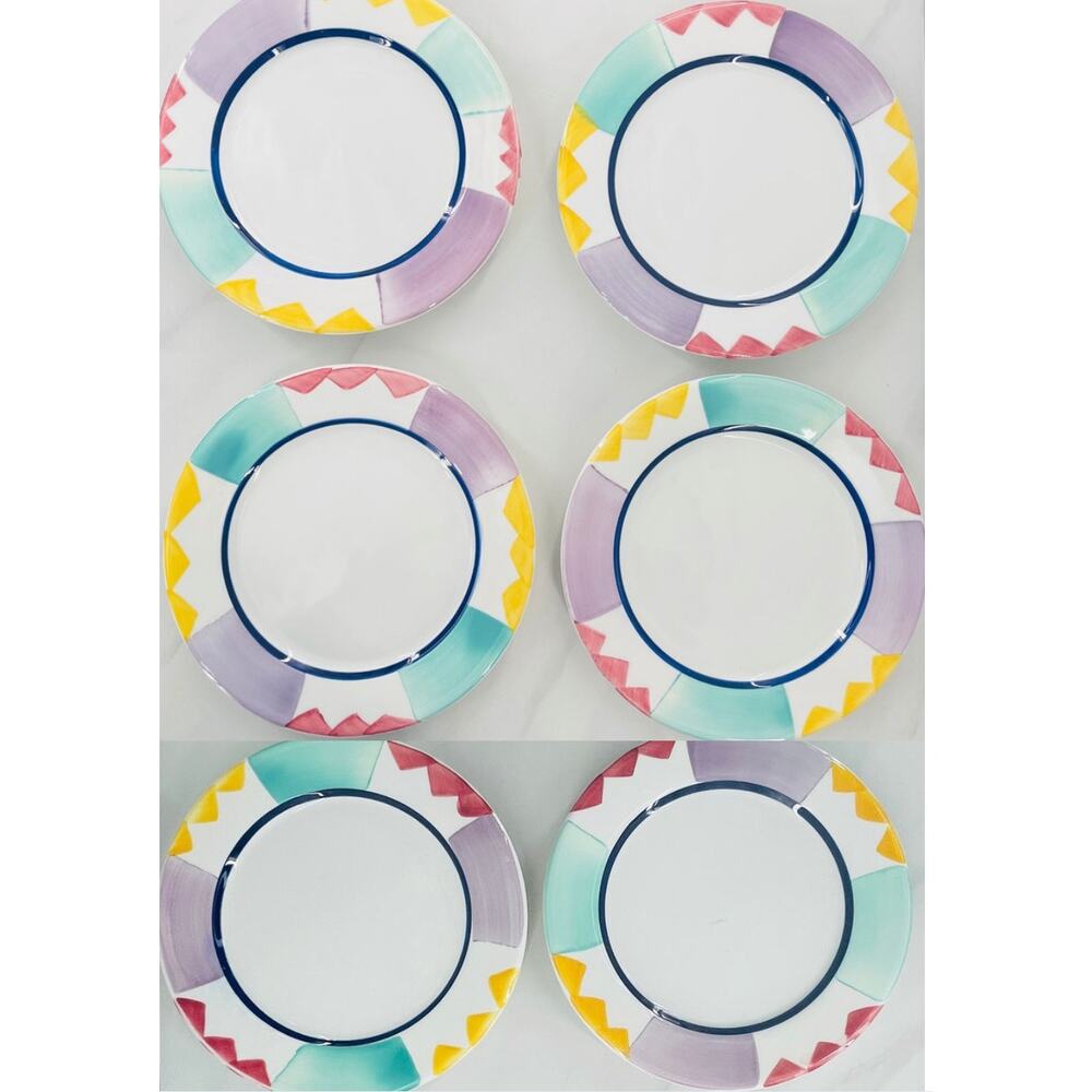 6 Vintage Pier 1 Imports Italian Hand Painted Desert Plates, Abstract